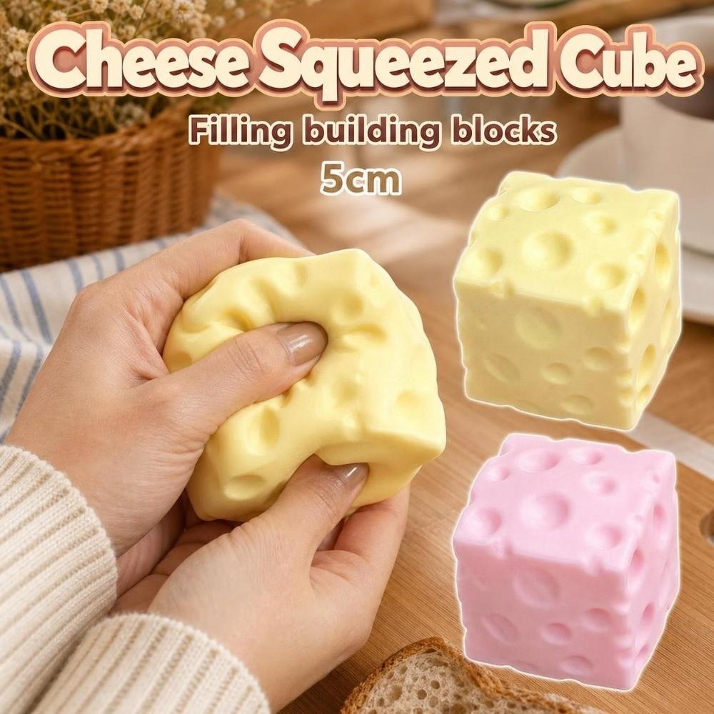 5cm Cheese Squeezed Cube Crunchy TPR Fidget Toy Novelty Crackling Cheese Pinch Office Desk Toy