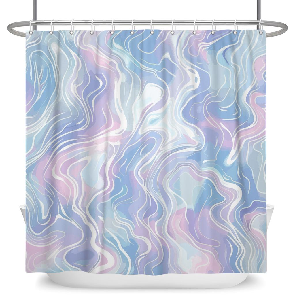 Marble Texture Shower Curtain Abstract Fluid Art Print Waterproof Bath Curtain Bathroom Decor Multiple Color Polyester With Hook