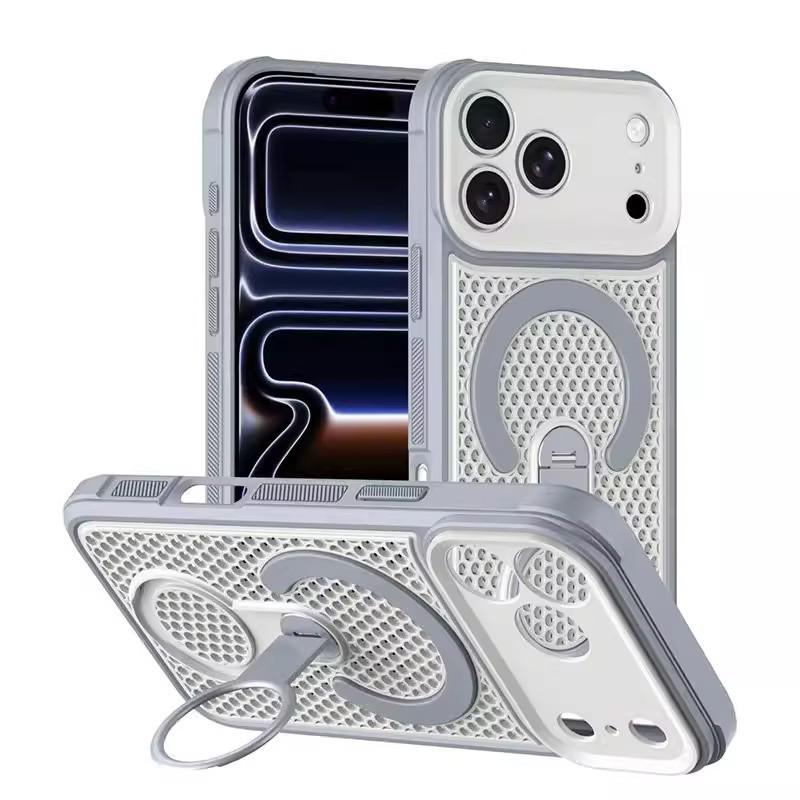 iPhone 17 Pro Max Honeycomb Heat Dissipation 360 Magnetic Bracket Case with Precision Hole Cover