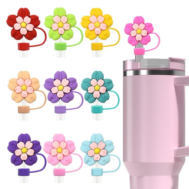 New Colorful Flower Straw Caps 10mm – Cartoon Reusable Dustproof Straw Stoppers for Home Use Practical Household Accessories