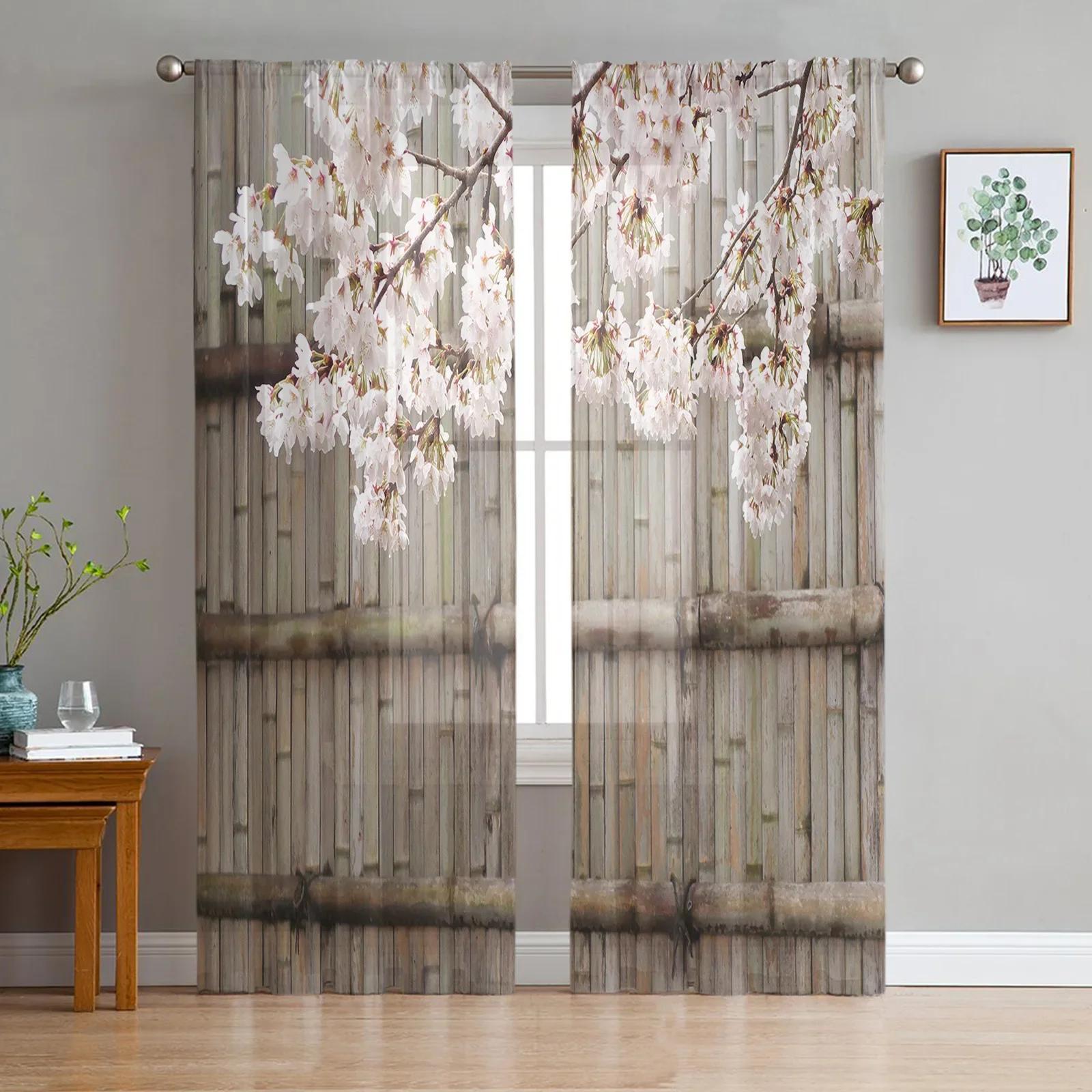 

Ветка цветущей сливы, розовые, белые, шифоновые прозрачные шторы для гостиной, спальни, украшения, оконные вуали, тюль, занавески W135 x H115cm x1&Grommet Top