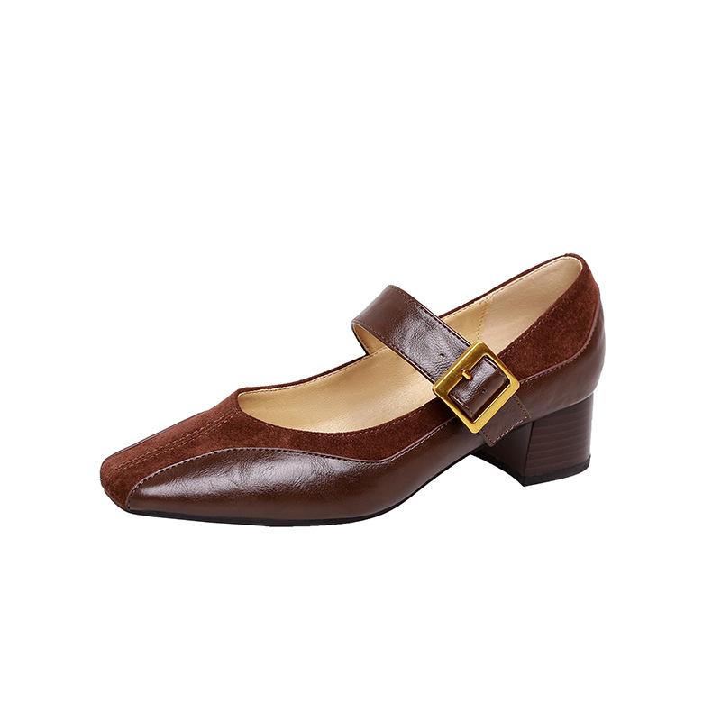 

Весна новая ретро квадратный носок пряжка на одно слово толстый каблук туфли Мэри Джейн модные универсальные туфли-лодочки женские 40