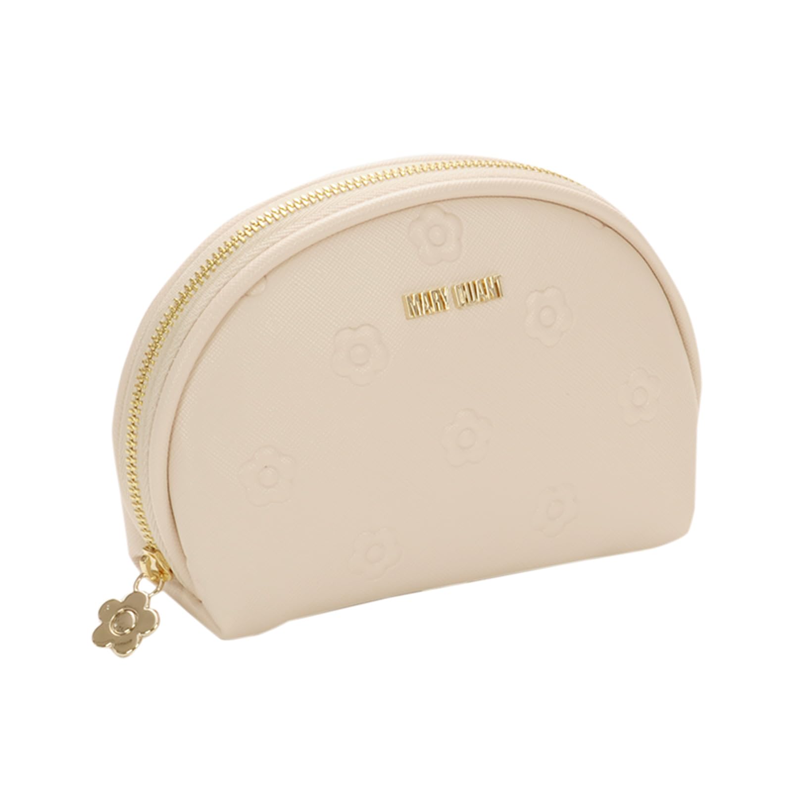 MARY QUANT Простая круглая косметичка с тиснением в виде ромашки, В10 x Ш15 x Г5 см, Бежевая