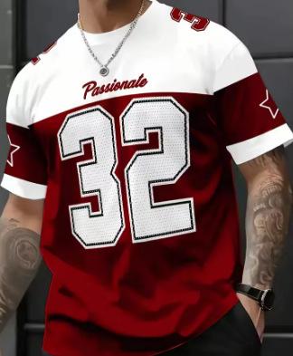 Men's Casual Summer Color Matching Digital Printing Crew Neck Short-sleeved T-shirt NB.32 Jersey Oversized Football Training