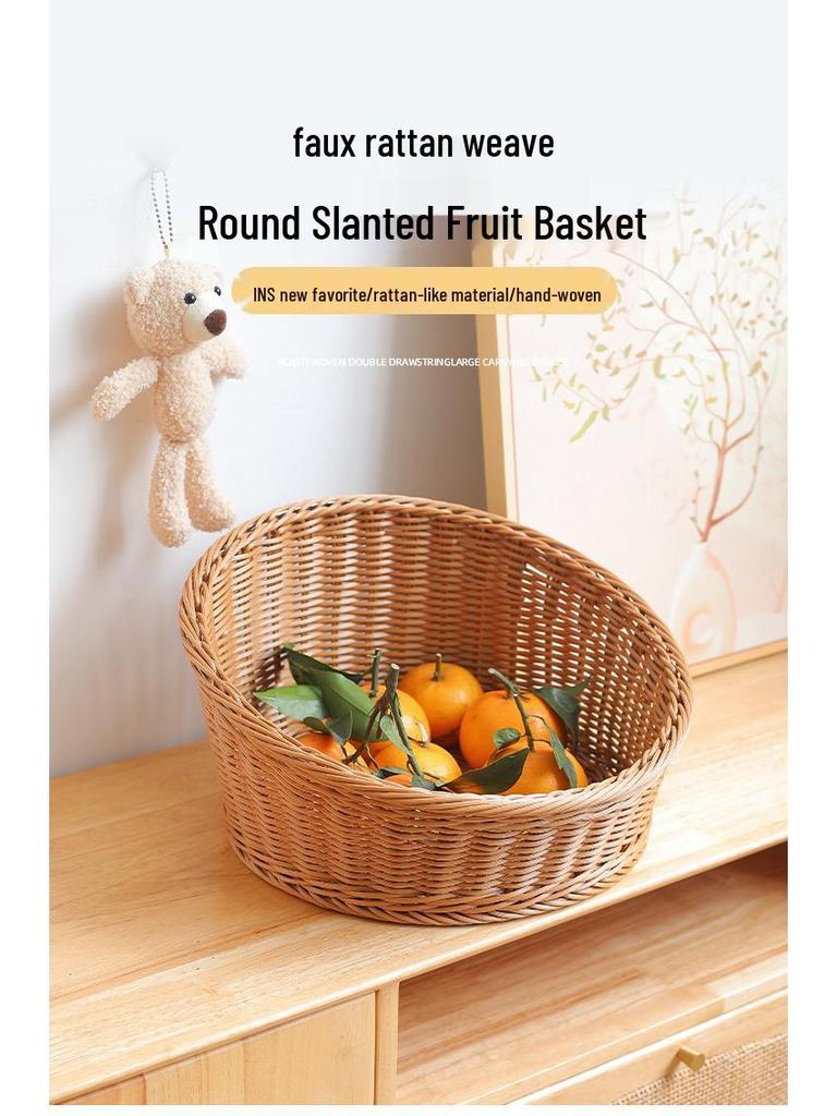 Rattan-Style Angled Bread, Fruit & Snack Display Basket