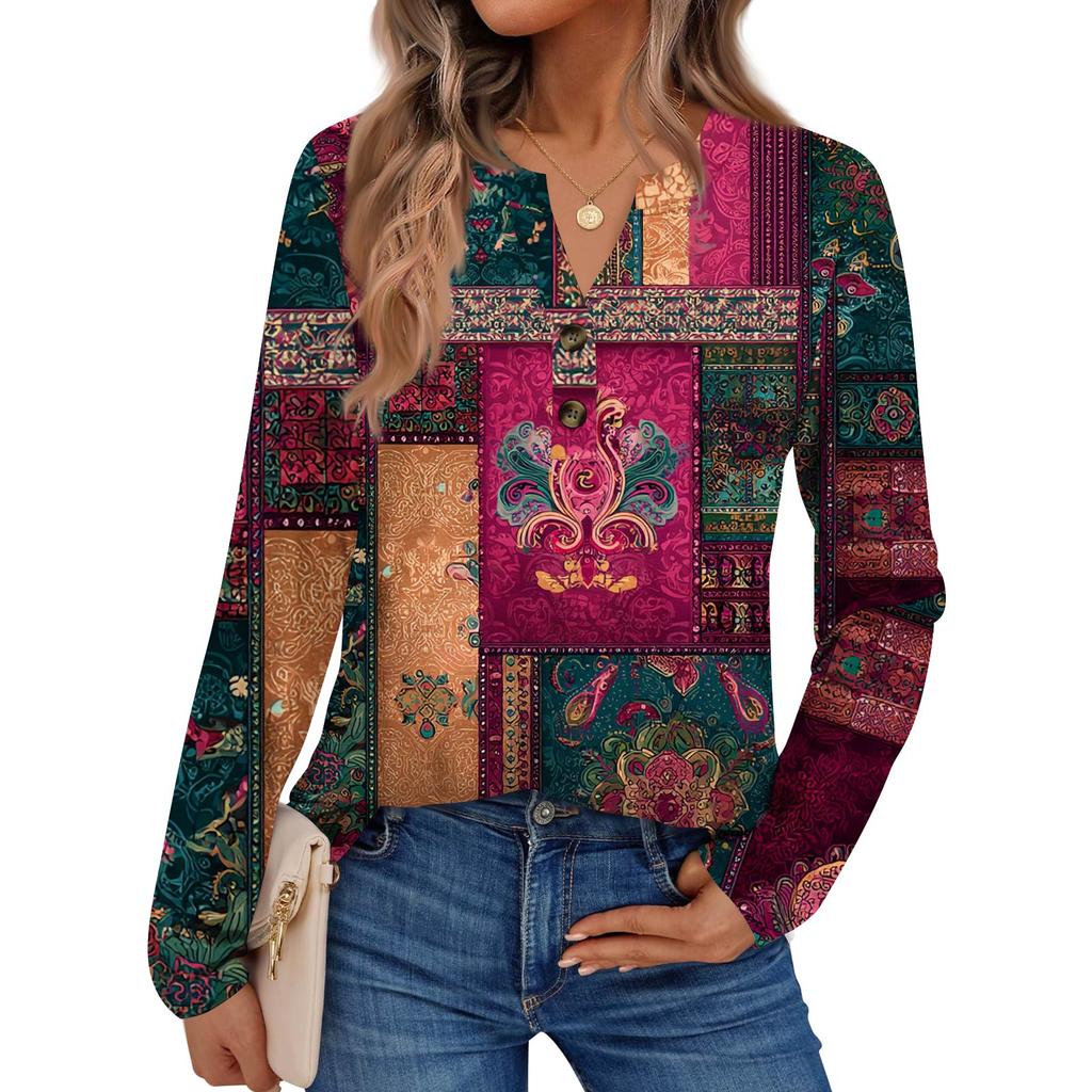 Women's Print Long Sleeve Shirts Elegant Casual Tops Trendy Shirts Tops