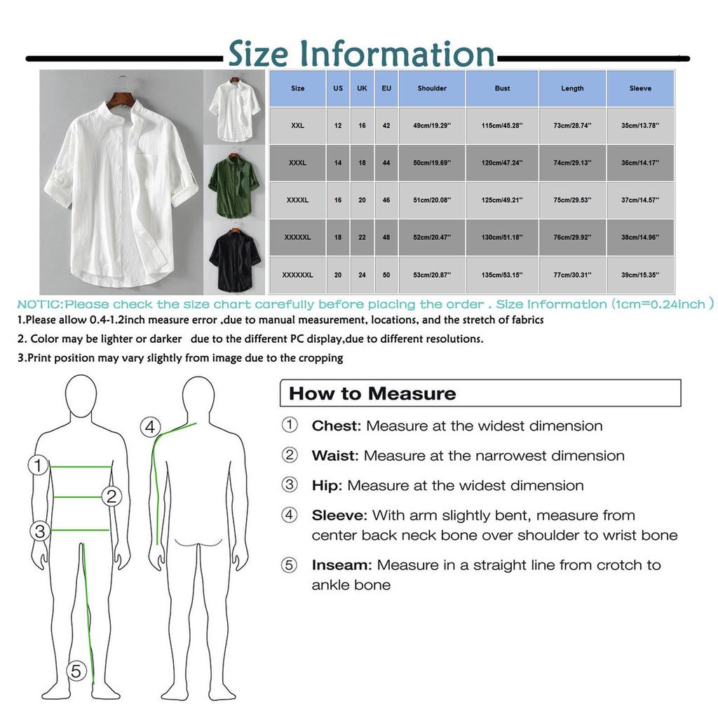 Men's Summer Stand-Up Collar Five-Point Mid-Sleeve Shirt Cotton Linen Loose Color Top