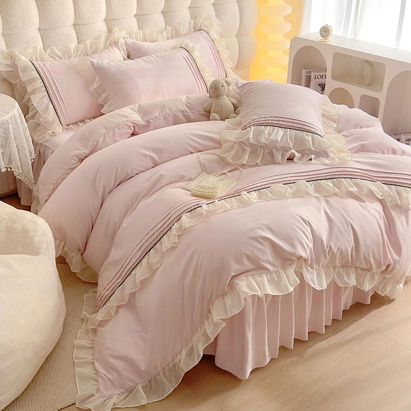Chiffon Lace Bedding Set Four-piece Set Skin-friendly Breathable Washed Sheets Quilt Cover Pillowcase