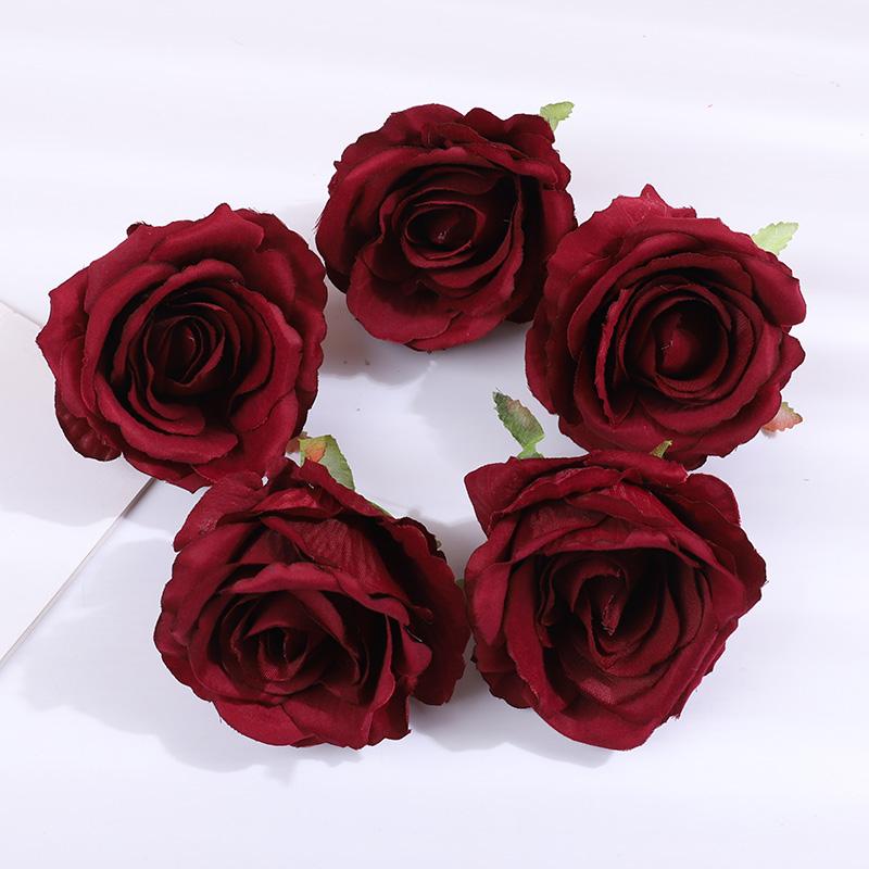5Pcs 10cm Silk Rose Heads Artificial Flowers For Wedding Birthday Party Decoration DIY Scrapbook Christmas Home Garden Decor