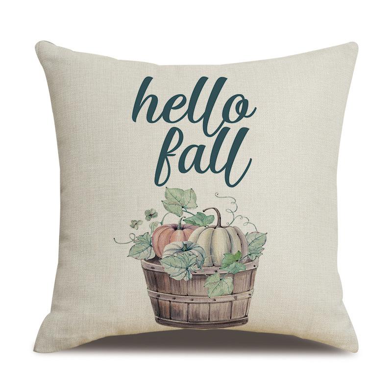 Thanksgiving Linen Pillowcase Autumn Pumpkin Print Pillow Cushion Cover
