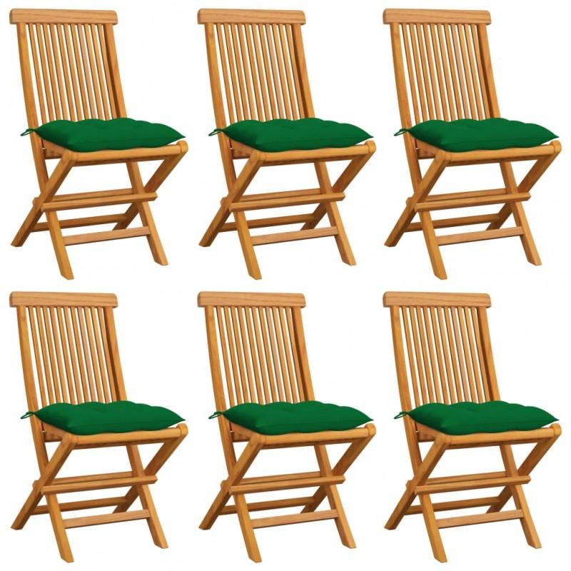 Día y Noche - Día y Noche Sillas de jardín 6 uds madera de teca y cojines verde brillante