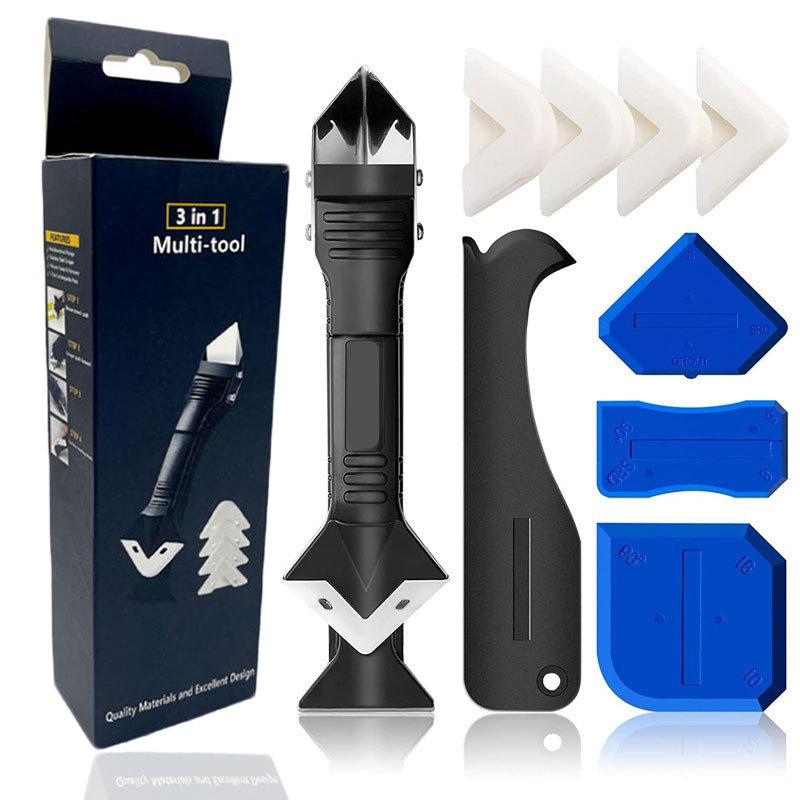 Durable Beauty Plastic Handle 3 1 Stainless Steel Head Multi-Function Industrial Grade Joint Seam Scraper Glass Glue Hand Tool (Black,Scraper) чёрный