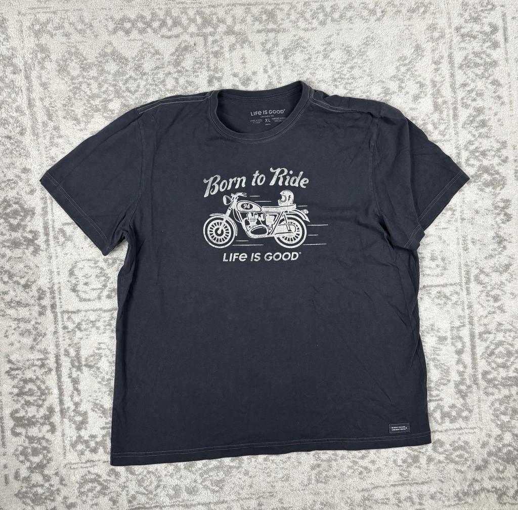 Life Is Good T Shirt Mens Black Motorcycle Born To Ride Graphic Logo Size XL Unisex T-Shirt