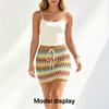 Women Crochet Striped Mini Skirt, Colorful Boho Knit Bodycon Skirt with Drawstring High Waist Summer Beach Short Pencil Skirt