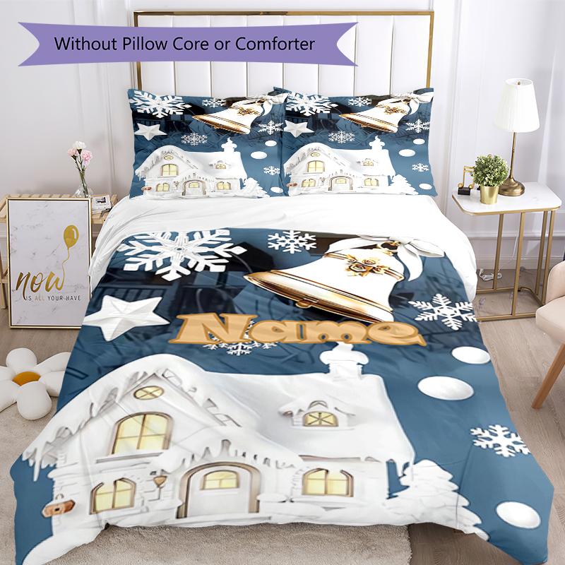 3pcs Custom Name Christmas Bedding Set Duvet Cover Closure Includes 1 Duvet Cover & 2 Pillowcases, Soft and Comfortable for All Seasons.