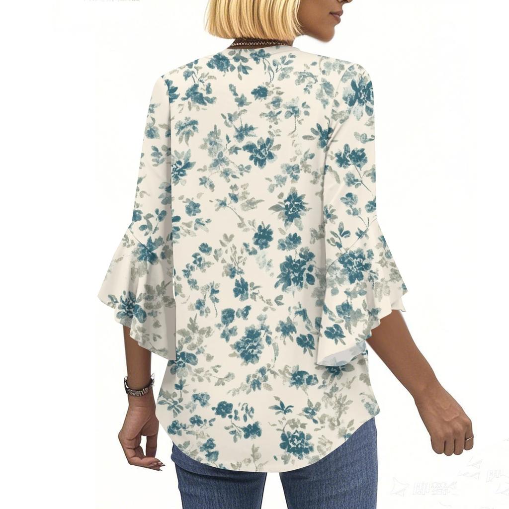 Blouses For Women Dressy Casual 3/4 Length Sleeve Womens Tops V Neck Tshirts Shirts With Flared Sleeve