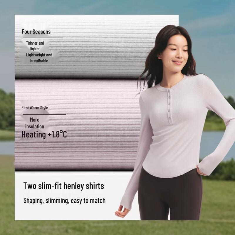 Beneunder Women's Slim-Fit Thermal Henley Base Layer