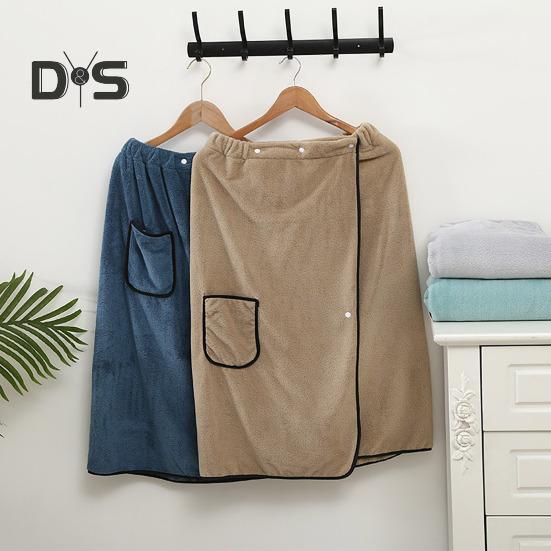 Baderock für Herren, Handtuch mit Tasche, Korallenfleece, schnell saugfähig, verstellbare Taille, Knopfverschluss, Handtuch, Wickeltuch, Saunatücher, Wickelmantel für Fitnessstudio, Spa, Strand