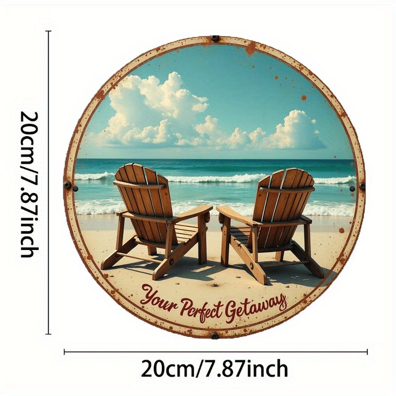 2d Flat 20*20cm, Circular Wooden Sign, A Symbol of Leisurely Time By The Seaside, A Unique, Durable, and Easy To Hang Wooden Decoration, Suitable