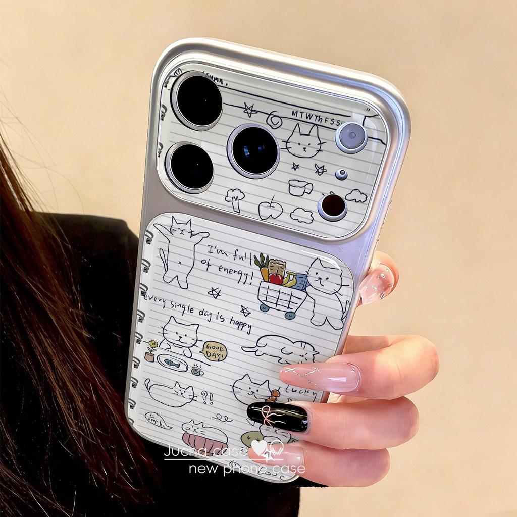 Applicable to Apple 17promax mobile phone case cartoon creative advanced sense air fun new graffiti blue line cat