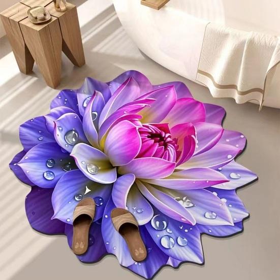 3D Flower Area Rug Realistic 3D Floral Pattern Plush Floor Mat Non-Slip Soft Velvet Bathroom Mat for Living Room Bedroom Kitchen Entryway