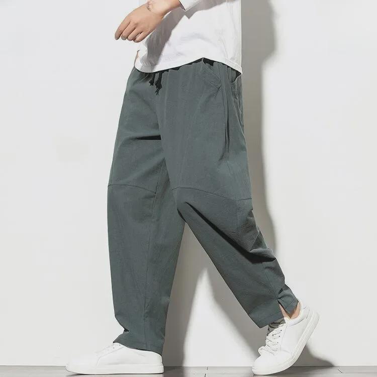 Men's Chinese Style Loose Linen Harem Pants: Casual Spring/Summer Wide-Leg Trousers