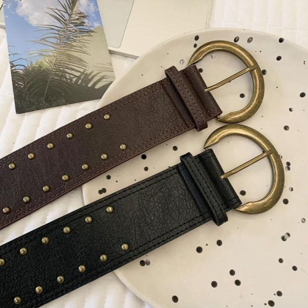 Gothic Women's Rivet Belt Y2k Dress Jeans Belt Niche Leather Waist Belt Streetwear