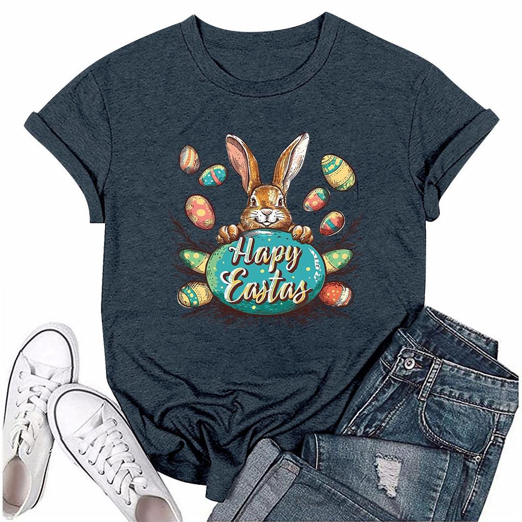 Damenmode Bedrucktes Rundhals Kurzarm Freizeit T-Shirt Top