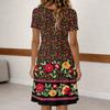 Dámske módne retro potlačené okrúhle výstrihové krátke rukávy s gombíkmi na ležérne šaty