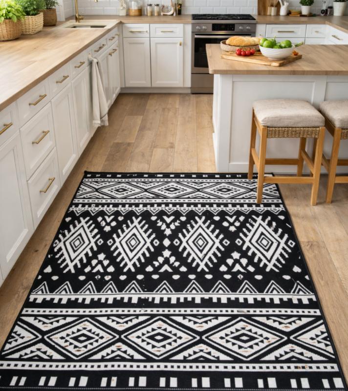Waterproof Outdoor Patio Carpet 120X180 Black and White Ethno [Dywan13]