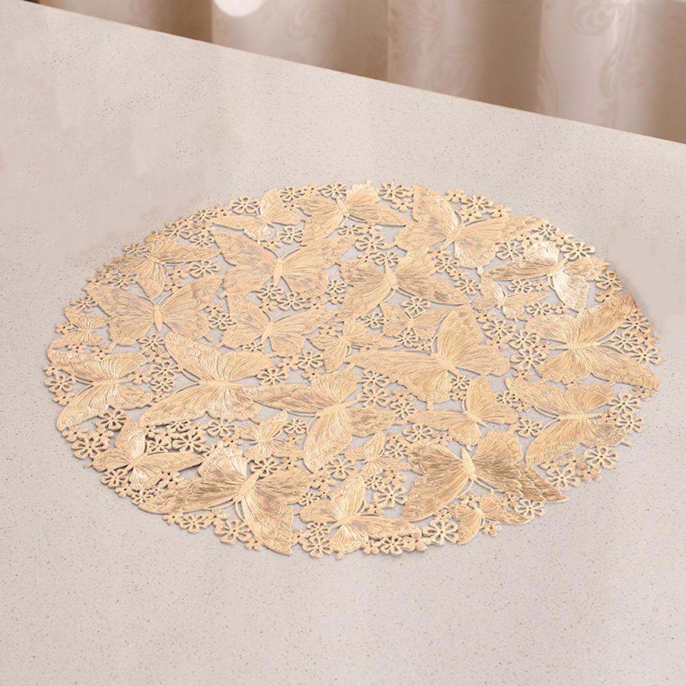

2 Pieces Non-Slip Round Table Mat Hollow Out Table Mats INS Style Coaster Desktop