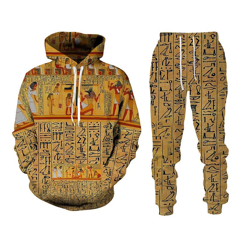 Ancient Egyptian Pharaoh 3D Print Hoodies Pants Sets Men's Sweatshirts Sweatpants Two Piece Suits Outdoor Tracksuit Man Clothing