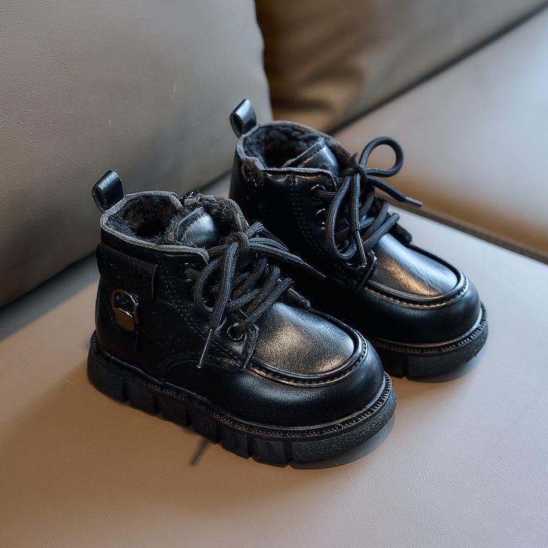 2025 Winter Klassenkamerad Kinder Martin Stiefel Große Baumwolle Jungen Leder Kurze Stiefel, Mädchen Fleece Warme Schneestiefel Außenhandel