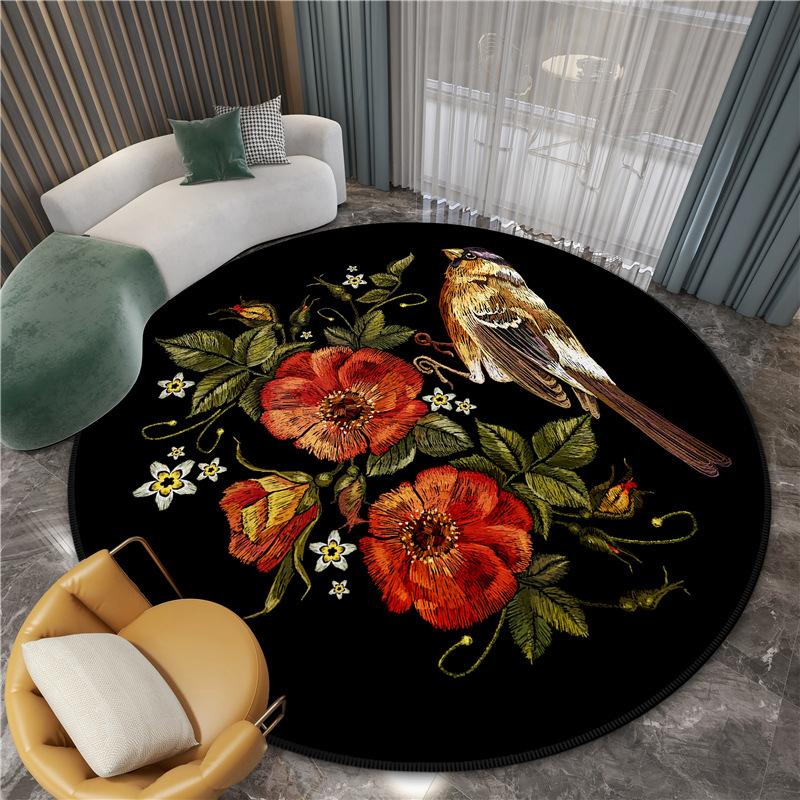 European and American Animal Flower Carpets Modern Ethnic Style Floor Mats Tiger Round Mats Living Room and Bedroom Round Carpets