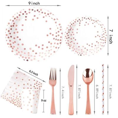 Toalha de Mesa e Pratos Descartáveis Rose Gold para Casamentos Toalha de Mesa Faca Garfo Colher Copo de Papel Conjunto de Louça para Piquenique ao Ar Livre
