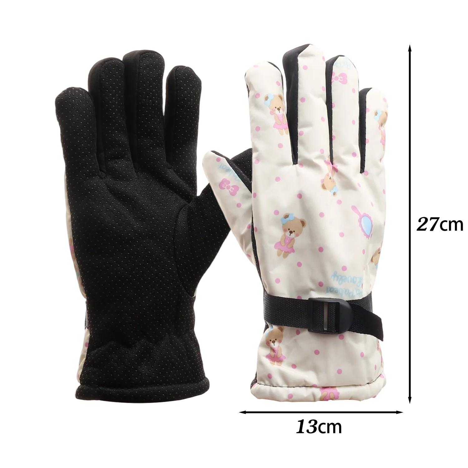 

Cartoon Cute Small Bear Print Riding Ski Gloves Women Touchscreen Thicken Cold Resistant Glove Winter Warm Waterproof Mittens розовый