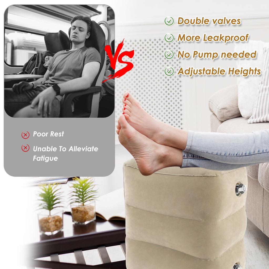 Inflatable Footrest Pillow Portable Travel Foot Pad 3 Layer Height Adjustable Airplane Train Car Bus Kids Bed Foot Rest Pad