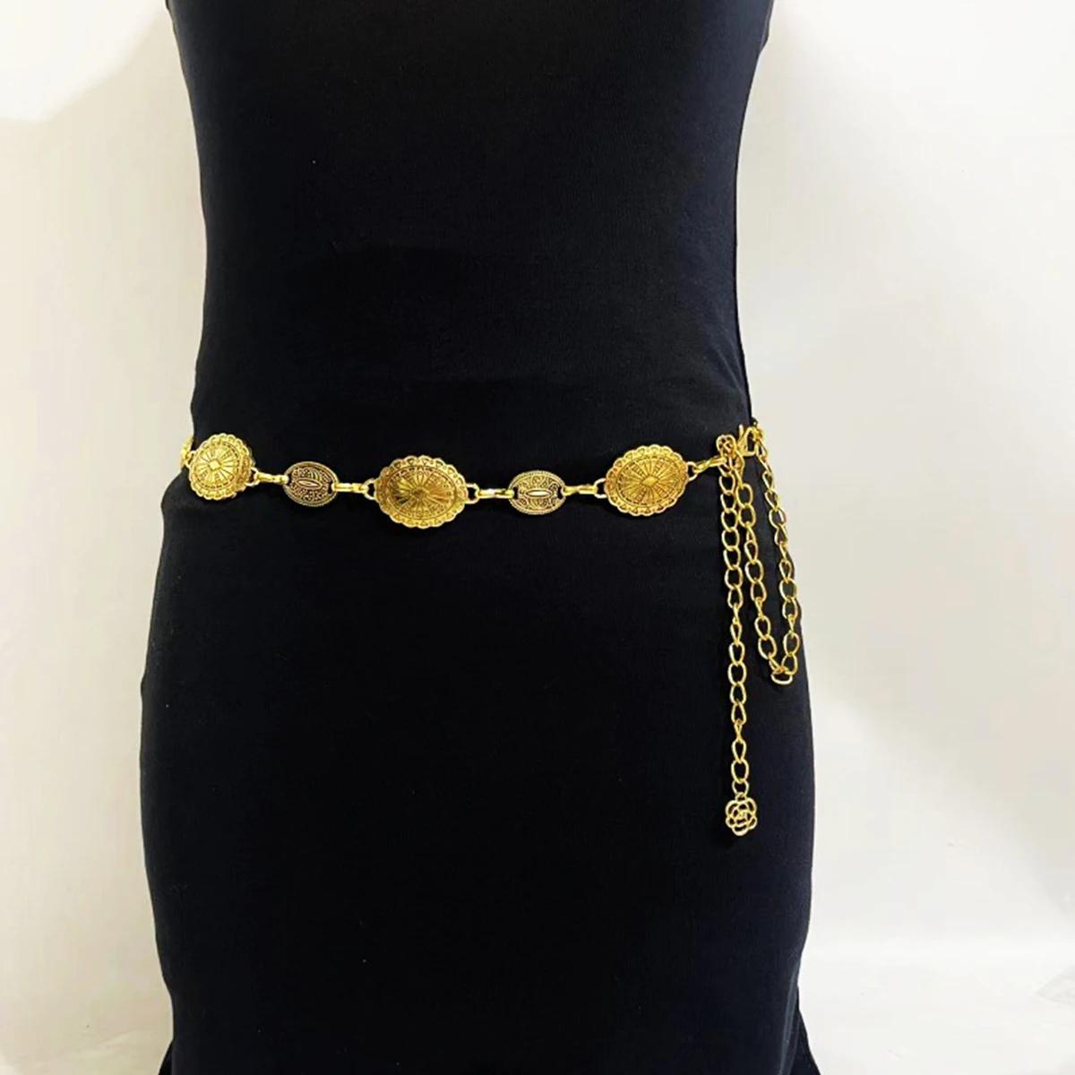 

2025 New Fashion Vintage Oval Craved Metal Waist Chain for Women Retro Style Gold Color Belt Female Body Jewelry Gift золотой