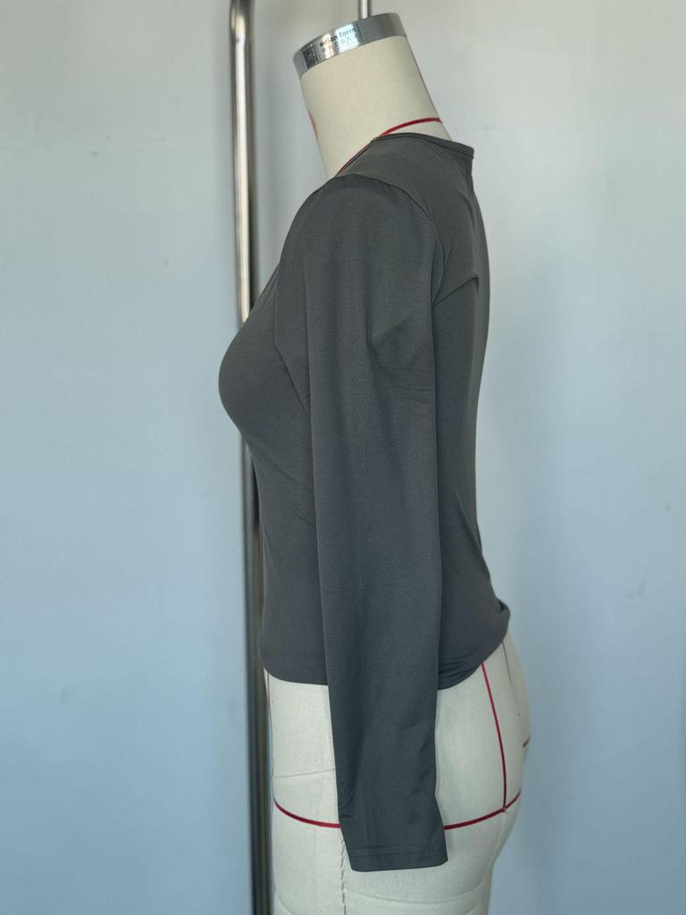 Women's European American V-Neck Slimming Long-Sleeve Bodycon Milk Silk Top