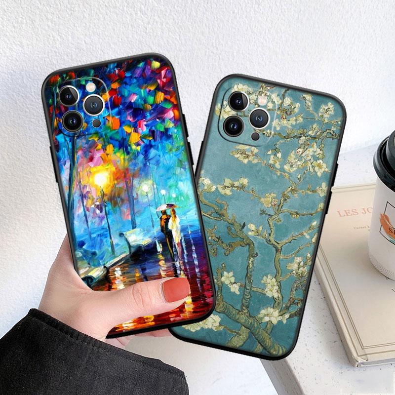 BF101 Starry Night Van Gogh Painting Soft Shell Phone Case for iPhone 16 15 14 13 12 Pro Max Plus Mini