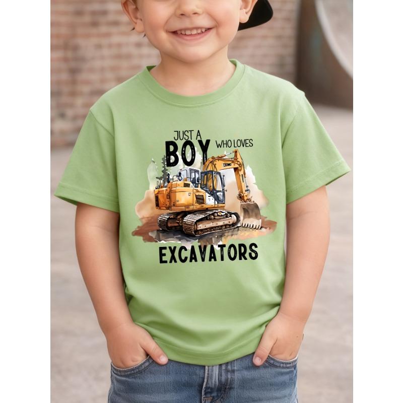WML Jungen NUR EIN JUNGE, DER BAGGGER LIEBT Bau-Thema Cartoon-Muster Bagger-Aufdruck Lässiges Freizeit-T-Shirt