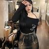 Dünne Sexy Off Schulter Schwarz T Shirt Frauen Y2k Vintage Langarm T Femme Dünnes Streetwear Damen Halter Tops Chic