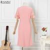 ZANZEA Women Casual Lace Crochet Patchwork Short Sleeve Sheath Dress
