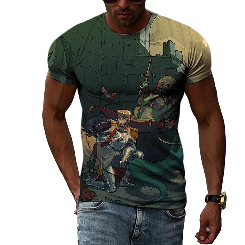 Summer Boys Cartoon Landscape Hand Painted Graphic T Shirts Men Casual 3D Taste Kawaii Printed Round Neck Short Sleeve Tees Tops