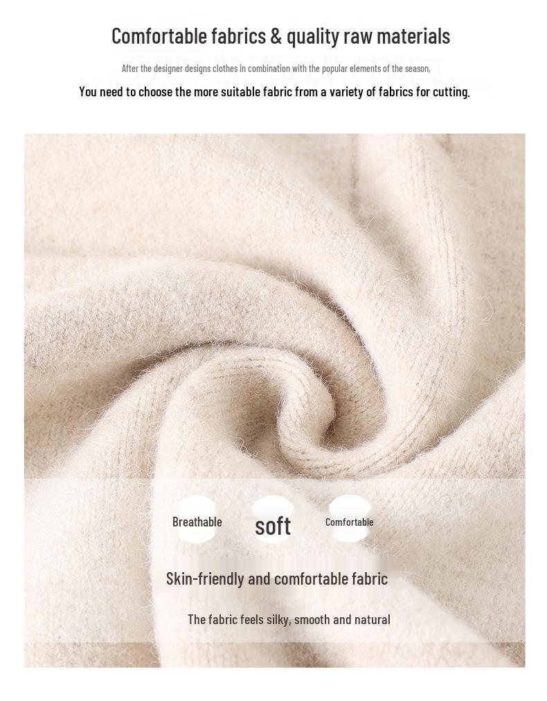 Women's Korean-Style Loose Knit Mid-Length Sweater with Pockets