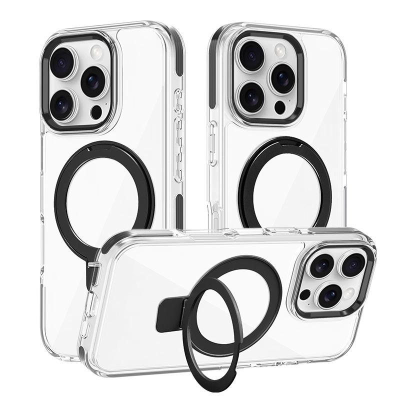 Applicable to iPhone17 fulcrum bracket transparent mobile phone case Apple 16PM two-color anti-drop magnetic protective cover anti-yellow
