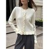 Women S Long Sleeve Ruffled Knit Cardigan Solid Color Casual Sweater