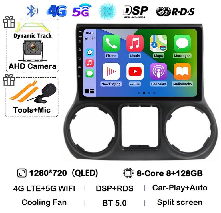 Android 14 Carplay Auto WIFI+4G For Jeep Wrangler 3 JK 2010 2011 2012-2018 Car Radio Multimedia Player GPS 360 Camera Stereo DSP