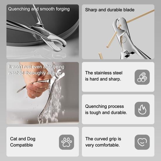 Coupe-ongles pour animaux de compagnie Acier inoxydable Lame tranchante Ciseaux à ongles pour chat Résistant à la rouille Taille-ongles pour animaux de compagnie avec poignée ergonomique pour chats et chiens
