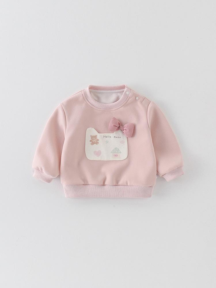 Spring 2026 Girls' Cartoon Hoodie: Cute, Versatile Infant Baby Pullover with Long Sleeves - Class A
